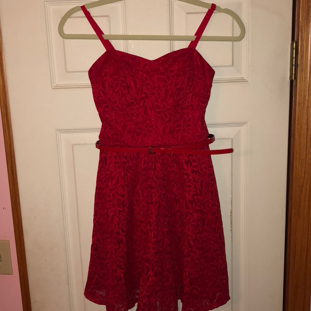 Red Lace Spaghetti Strap Dress